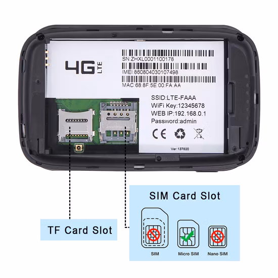 LTE 3G/4G Mifi 무선 핫스팟 모뎀 포켓 WiFi 라우터(SIM 카드 슬롯 및 내장 2300mAh 배터리 포함)